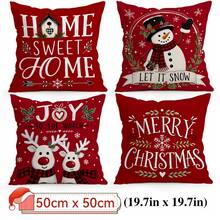 4pcs/1pc Warm Red Christmas Decorative Pattern Pillow Case Without Insert, Single-Sided Printed Pillow Case, Suitable For Living Room, Bedroom, Home Decor, All-Season Pillow Case - Multicolor - View 14