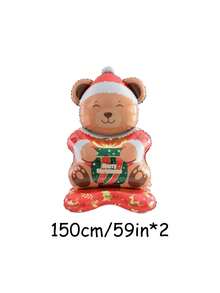 2pcs Oversized Christmas Bear Shaped Inflatable Balloons With "Merry Christmas" Print; Perfect For Christmas, New Year, Garden Display, Storefront Display, Home Party, Shop Decoration And Holiday Photo Props - A - View 2