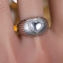 1pc Fashion Heart-Shaped Design Cubic Zirconia Inlaid Wide Band Ring For Women - Multicolor - View 6