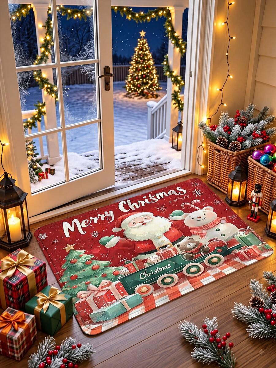 1pc 3D Anti-Slip Cute Santa Claus Floor Mat, Christmas Decoration Essential, Suitable For Entryway, Study, Bedside, Floor Mat, Outdoor, Easy To Clean, Anti-Slip, Quick Drying, All Season, Washable