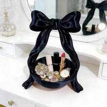 Cute Bow Jewelry Tray, Shiny Pearl Texture Ring & Earring Storage Dish, Bathroom Vanity Aesthetic Decor Organizer Box - Multicolor - View 9