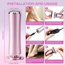 Electric Callus Remover For Feet, 5‑Speed Adjustable 360° Clockwise & Counter‑Clockwise Rotation Foot Polisher With 2 Types Grinding Discs & 60Pcs Sandpaper Sheets, Pedicure Foot Care Tool, Ideal Gift For Wife Girlfriend - Pink - View 3