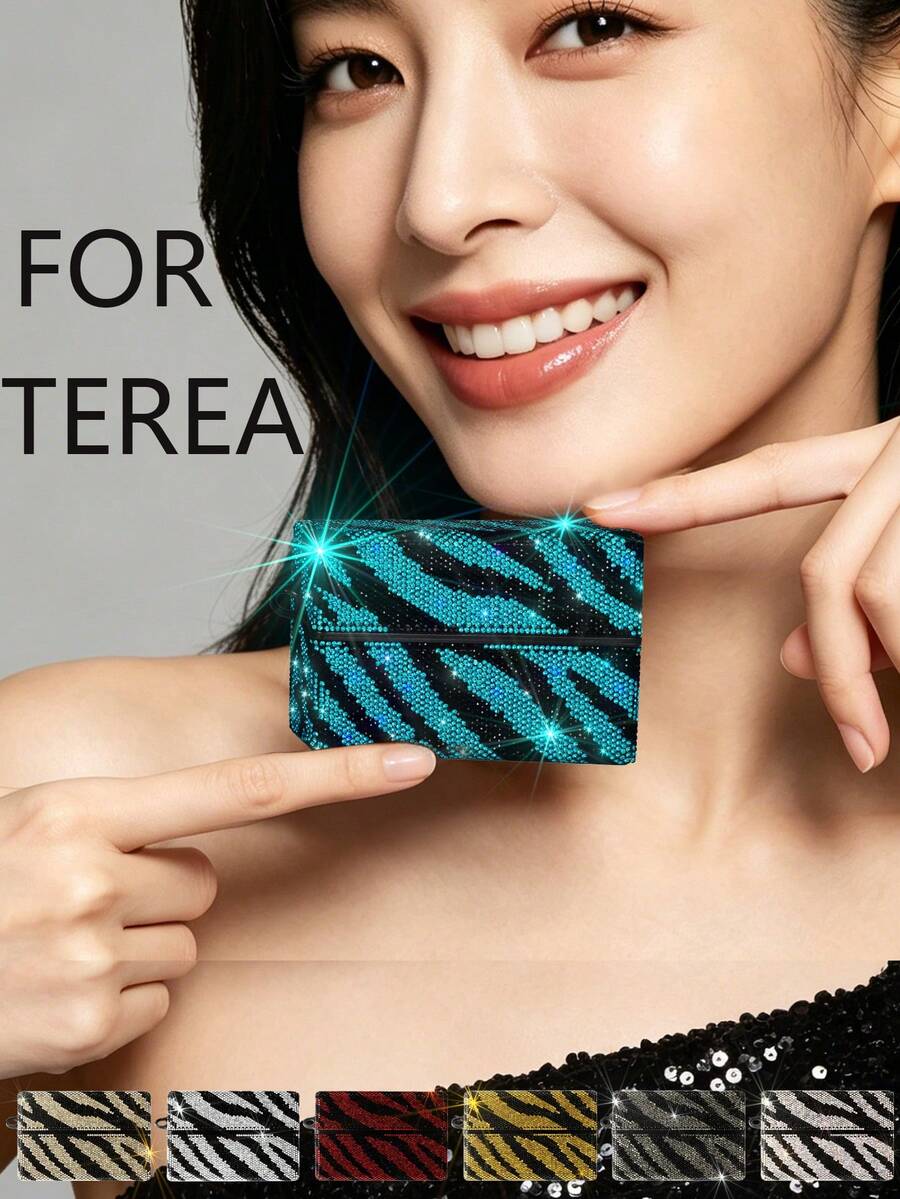 BLBLBL 1PC Multi-Color 720° A-Grade Artificial Diamond Studded Shiny Zebra Pattern Electronic Cigarette Case For TEREA, Super Cute, Can Be Hung On Bag Or Keychain, More Sparkling Under Light And Sunlight