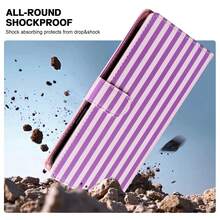 GLANDOTU Purple And White Vertical Striped PU Leather Wallet Phone Case, Flip Cover Design, Multiple Card Slots, Built-In Stand, Shockproof Protection, Compatible With Multiple Phone Models - Multicolor - View 4