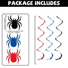 24/36pcs Halloween Trick Or Treat Red Blue Black Spider Spiral Hanging Decorations, Superhero Spider Vortex Tassel Hanging Ornaments, Birthday Superhero Party, Halloween Celebration Window Hanging Hollow Decorations - Multicolor - View 5