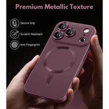 磁吸式 18 Pro Max 相容手機殼，內建相機鏡頭保護蓋，超薄軟矽膠防震保護殼，金屬光澤，相容 iPhone 17 16e 15 14 13 12 11 Pro Plus - 櫻桃紅 - 查看 6