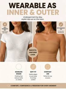 Plus Size Women's Casual Solid Color Fitted Bandeau Top, Versatile Comfortable Breathable Seamless Elegant, Suitable For Daily Wear, Dating, Shopping, Work - Khaki - View 5