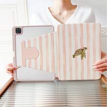 1件粉色與白色水彩條紋可愛海龜360°旋轉平板保護殼，相容於iPad 11/A16/10代/Air4/5/6/Pro 12.9、Galaxy Tab A8/A9 Plus/S6 Lite/S7/S9FE PLUS、Pad、MatePad、Pad、Honor Pad、Pad，適用於辦公、旅行與居家使用 - 彩色 - 查看 9