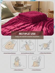 1pc Flannel Blanket, Soft Country Style Striped Throw, Luxury Style, Easy Care Lightweight, Multi-Purpose For Sofa And Bed, Multiple Sizes And Colors Available, Machine Washable, Bedroom Room Decor - Burgundy - View 5