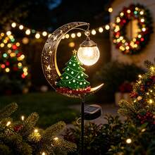 Christmas Moon Shaped Solar Ground Light, Outdoor Waterproof Auto-On Garden Yard Holiday Iron Art Decorative Lawn Light - Christmas Tree Letter Cake Topper - View 1