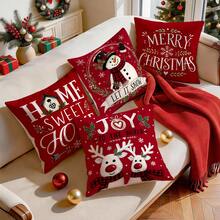 4pcs/1pc Warm Red Christmas Decorative Pattern Pillow Case Without Insert, Single-Sided Printed Pillow Case, Suitable For Living Room, Bedroom, Home Decor, All-Season Pillow Case - Multicolor - View 9