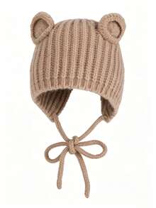 1pc Adult Bear Ear Decor Soft Knitted Warm Cute Style Knitted Ear Muffs Hat For Winter Outdoor Daily Wear - Multicolor - View 9