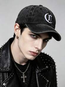 1pc Unisex Printing Gothic Letter Vintage Washed Baseball Cap,Casual Adjustable Trucker Cap For Men Women,Suitable For Streetwear Travel Campus Sports - Black - View 2