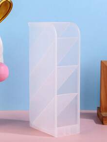 1pc Desktop Cosmetic Storage Box, Slanted Frosted PP Material Storage Box, Convenient For Storing Makeup Brushes, Eyebrow Pencils, Lipsticks, Cleansers, Etc., Pen Holder Storage Box Iron Hollow Desktop Storage Bucket Student Stationery Multifunctional Office Supplies Pen Box Desk - Multicolor - View 12