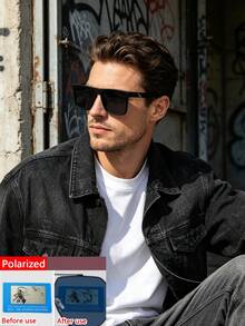 1 PC Men's Modern Simple Square Fashion Glasses PC Material Frame Polarized Lens Casual Chic Lightweight For Daily Street Travel Look With Glasses Box - Multicolor - View 2