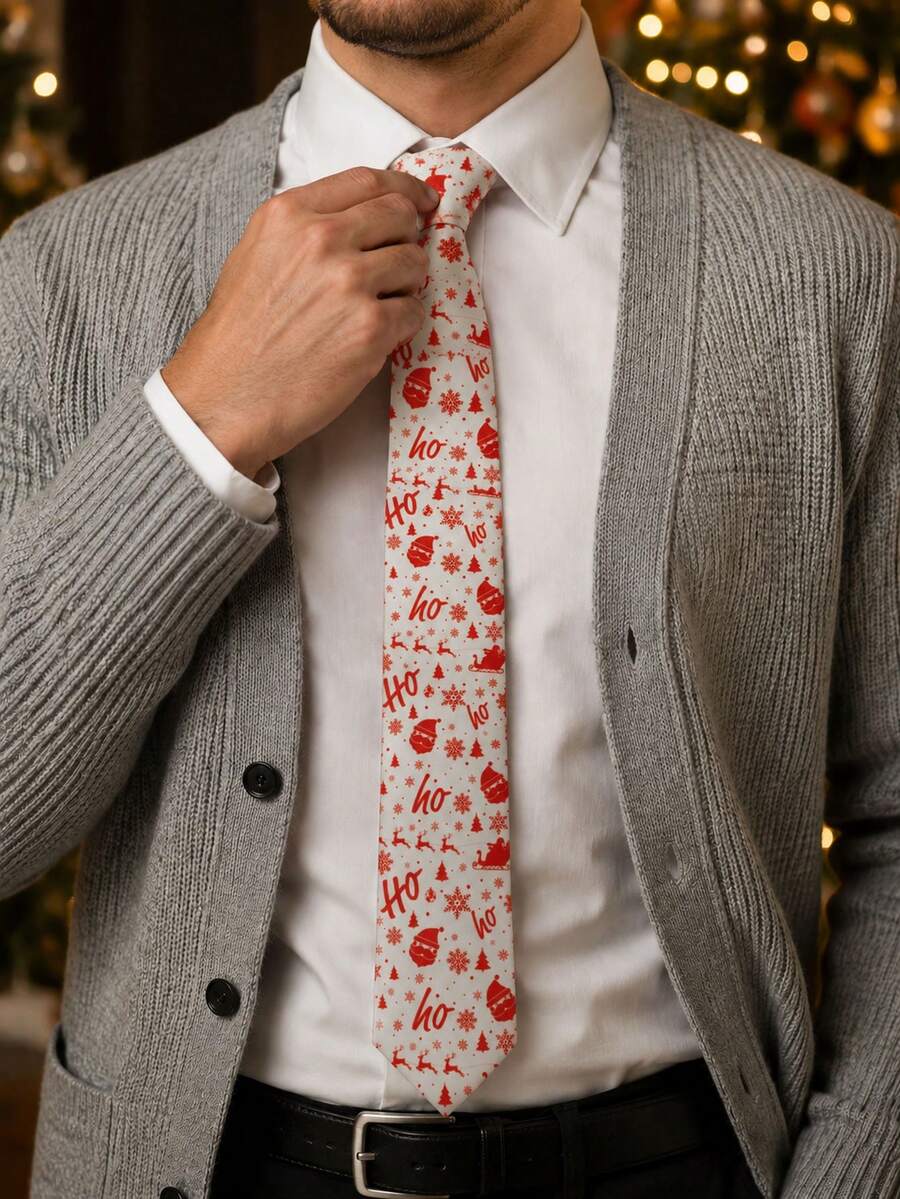 1pc Men's 8cm Christmas Holiday Reindeer & Santa Claus Neck Decor Tie - Multicolor - View 1