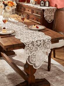 HXARTMIS 1PC Transparent Sheer Lace Table Runner, Paisley Floral Embroidered Hollow Out Tablecloth, Elegant Vintage Tabletop Decor, Suitable For Home Decoration, Theme Holiday Decoration - White - View 1