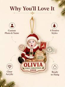 Personalized Name Christmas Tree Ornament, Custom Photo Holiday Hanging Decor With Baby Portrait, First Christmas Keepsake For Families, Acrylic Ornament For Mantel And Tree Display, Gift For New Parents, Grandparents And Christmas Celebrations - Multi-color - View 7