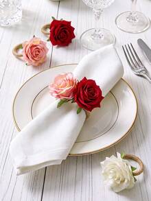 1-12pcs Handmade Lifelike Rose Napkin Rings, Suitable For Valentine's Day, Wedding, Banquet, Party, Thanksgiving, Christmas, Daily Use - Multicolor - View 1