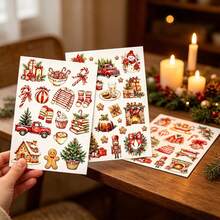 3pcs/Set Red Vintage Christmas Dream Stickers, Creative Minimalist Personalized Collage Material, Scrapbook DIY Decorative Stickers - A - View 8