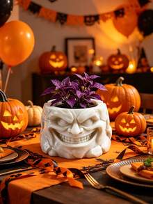 3D Printed Evil Stone Face Planter, Halloween Funny Expression Succulent Pot, Personalized Dark Style Desktop Decor Planter Ornament - Multicolor - View 4