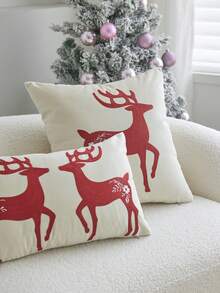 LCUHPCL Christmas Red Deer 3D Embroidered Waist Pillow Case 1pc And 2pcs, Beige Rectangular Cushion Cover, Sofa Bedroom Holiday Home Decor, 12*20 Inches - Multicolor - View 7