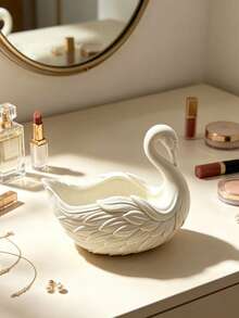 Swan Shaped Jewelry Tray, Matte White Resin Decorative Trinket Dish, Elegant Desktop Organizer, Suitable For Rings, Earrings, Necklaces - Multicolor - View 3