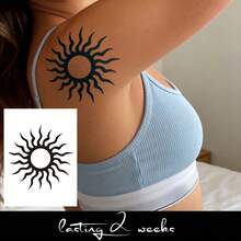 Herbal Juice Semi-Permanent Tattoo Sticker, Minimalist Sun Pattern, 14 Days Fade-Resistant, Music Festival Party Gift, Arm Shoulder Neck Collarbone Leg Body Temporary Tattoo Sticker, 1pc/Pack - Blue - View 1