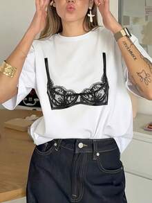 Unisex Cotton Crew Neck T-Shirt, Printed Short Sleeve Top, Soft Breathable Casual Summer T-Shirt - Blanc 1 - View 10