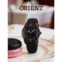 Orient Women's Gun‑Metal Multi‑Function Quartz Watch Black Dial Pink‑Accent Bezel Multi‑Sub‑Dial Week‑Date Display Silicone Strap Sport‑Casual Ladies Watch - Silver - View 1