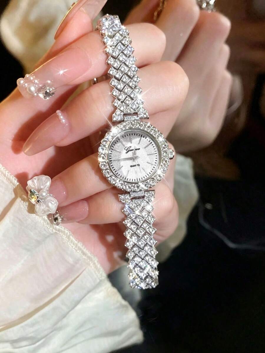 1pc Luxury Full Diamond Watch, Suitable For Daily Wear, Birthday, Women's Gift, Anniversary And Holiday Occasions. - Silver - View 1