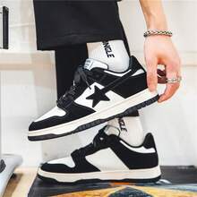 Men's Star Decor Low-Top Sneakers Mesh Patchwork Thick Sole Lace-Up Design Youth Student Daily Commute Versatile Casual Men's Shoes - Black - View 4