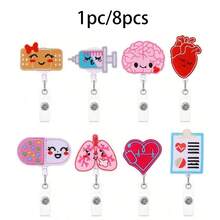 1pc/8pcs Medical Nurse Badge Holder With Retractable Reel And Spring Cord For Work ID Card Back To School - Multicolor - View 12