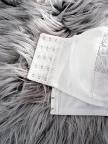 1pc Women's Lace Patchwork Underwire Thin Cup Side Closure Comfortable Bra - White - View 5