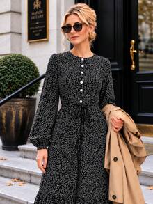 Elegantes Maxikleid mit Blumenmuster und langen Ärmeln - bequemes Kleid für den täglichen Gebrauch - Schwarz - Übersicht 6