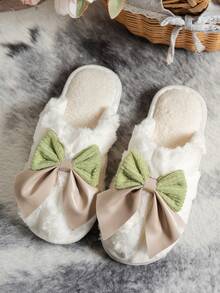Women's Bow-Knot Open-Toe Plush Warm Slippers, Comfortable Breathable Indoor House Slippers For All Seasons - Green - View 6