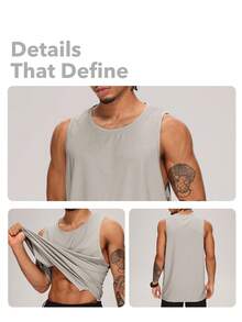 MASKERT Men's Sleeveless Sports Tank Top, Fitness Strength Training, Outdoor Hiking Climbing Vest, Tennis Badminton Racket Sports Shirt - Light Grey - View 2