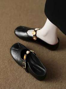 French Style Exquisite Silver Mary Jane High Heel Shoes, Vintage Square Toe Lace-Up Closed Toe Chunky Heel Sandals - Black - View 4