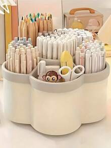 Rotating Desktop Storage Box Large Capacity Pen Holder For Men And Women Makeup Brush And Pen Holder Combination For Back To School Gift Home Livingroom Bathroom Travel Vocation Paty Favor Daily Indoor Essential Accessory - Multicolor - View 5