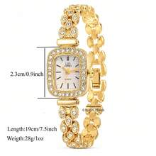1pc Vintage Gold Women's Quartz Watch Rhinestone Square Dial Watch For Women Jewelry Gift - Style 1 - View 2
