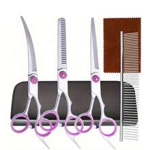 ENSSU [ Bestseller]6-In-1 Professional Canine Grooming Scissor Set With Curved Scissors And Comb | Stainless Steel, Universal Hand Orientation, 6.5 Inch Blade Length, Pet Hair Trimming Kit For Dogs And Cats - Multicolor - View 7