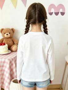 Girls' Cute Printed Long-Sleeve Casual Sports T-Shirt With Set-In Sleeves And A Round Neckline - White - View 4