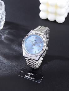 RICECGO Men's Stainless Steel Band Quartz Watch, Minimalist Business Style, Perfect Gift For Any Occasion - Silver - View 1