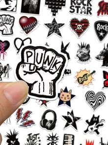 50pcs Retro Punk Stickers – Rock Grunge Gothic Skull Cross Vinyl Decals – Alternative Emo Star Lightning Stickers For Laptop Phone Case Guitar Skateboard Journal - Black - View 5