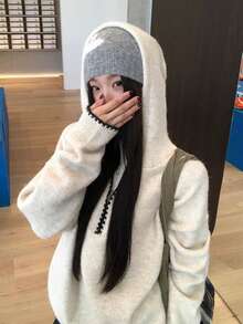 Women's Winter Half-Zip Hooded Knit Pullover Sweater Top - Apricot - View 3