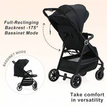 Lightweight Baby Stroller, FoldableStroller, Extended Sun Canopy ,Adjustable Backrest, Breathable Mesh, Easy To Carry, Suitable For Travel - Black - View 6