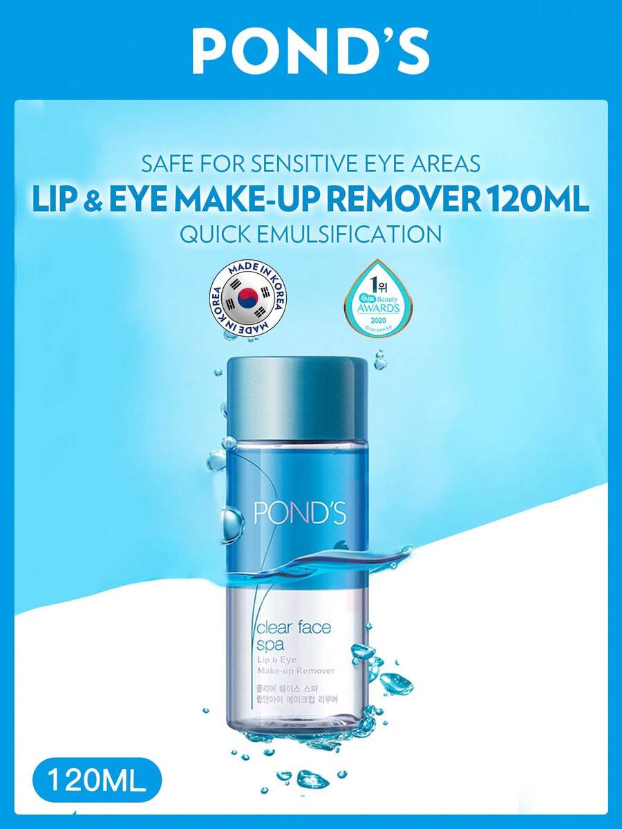 Pond's [120ml] Ponds Lip & Eye Makeup Remover | Gentle & Effective Bi-Phase Makeup Remover | Long-Lasting Waterproof Makeup | Hypoallergenic Formula, Ophthalmologist Tested - EYE MAKE-uP REMOVER - View 1