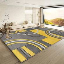 1pc Modern Abstract Geometric Curved Pattern Rug, Gray, Yellow And White Interwoven Curved Geometric Design, Creative Modern Carpet, Fashionable Style - Washable And Easy To Clean, Suitable For Living Room, Bedroom, Kitchen, Study, Hallway, Laundry Room And Home Decor Gift Rug, Living Room Rug: Living Room Rug, Floor Mat, Living Room Area Rug, Carpet, Home Decor, Large Size Living Room Rug, Living Room Home Decor, Room Decoration, Washable Rug - Multicolor - View 2