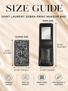 YSL Zebra Print Makeup Bag With Mirror, 12*6.5cm, Single Piece, Built-In Mirror, Lightweight And Portable, Perfect For Storing Cosmetics, Suitable For Daily Use And Travel Touch-Ups - Black and White - View 11