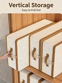 Fabric Quilt Storage Box, Large Opening Vertical Side-Loading Storage Bin, Reinforced Handle Stackable, Closet Organizer For Blankets, Clothes, Bedding, Dust-Proof Home Storage Box - Multicolor - View 4